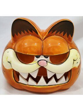 Enesco GARFIELD cat Halloween Jack O Lantern tealight candle holder Vintage 80s